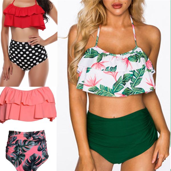 

high waist bikini set women swimwear ruffle swimsuit female push up bathing suit beachwear