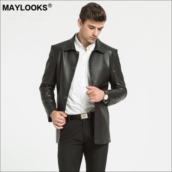 

maylooks 2019 new head leather sheepskin leather jacket for men and women in the elderly ws114, Black