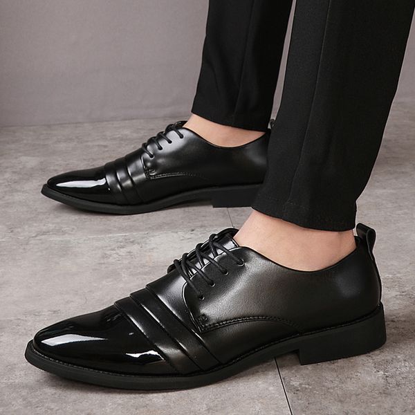 

black color men formal dress shoes size 38-43 pointed toe brand leather shoes pleated design man fashion oxfords