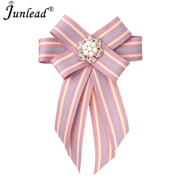 

junlead trendy new women jewelry big fabric bow tie big cloth bowknot classic pearl flower shirt suits accessories brooch pins, Gray