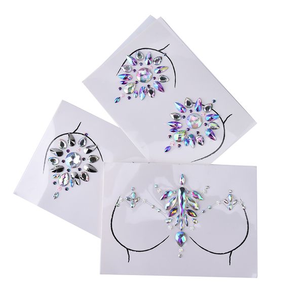 

1pc women bra breast pasties adhesive stickers body paint accessories crystal nipple stickers, Black;white