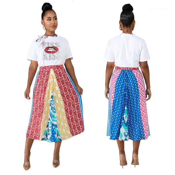 

womens dress fashion luxury summer pleated skirt beautiful ladies casual elastic waist dresses designer colorful print, Black