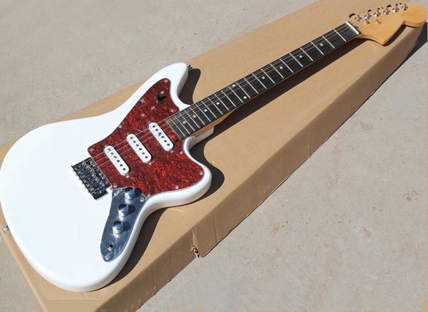 Guitarra elétrica branca da venda da fábrica com captadores SSS, pickguard pérolas vermelhas, fretboard de Rosewood, oferecendo o serviço personalizado