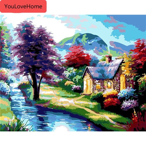 

oil painting by numbers house scenery kits drawing canvas diy handpainted pictures coloring art gift home decor