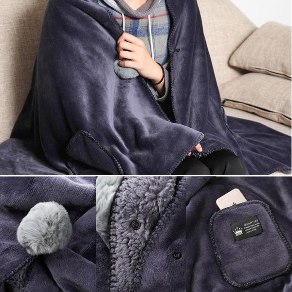 

многофункциональных женщины cape одеяла soft фланель мода solid color носимой ленивая шаль одеяло с кнопкой толстой теплой зимой матом