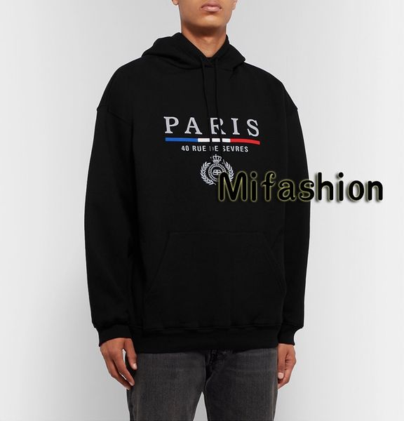 

19fw luxury autumn winter europe france paris crown ears of wheat embroidery hoodies fashion men clothes hooded sweatshirt women hoody, Black