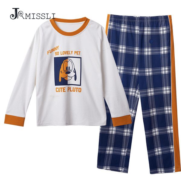 

jrmissli cotton pajama set for women ladies homewear 100% cotton home clothes dog cartoon full sleeve full pants nightwear, Blue;gray