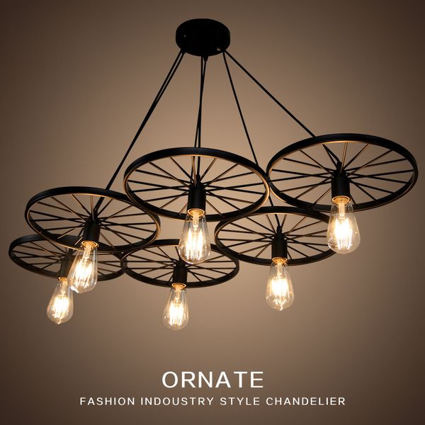 

homedecor diy e27 loft metal wheel pendant light with ceiling fixture vintage industrial lighting american aisle lights lamp 110v-220v