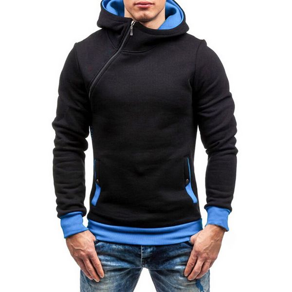 

laamei hoodie oblique zipper patchwork hoodies 2019 autumn men fashion tracksuit male sweatshirt hoody mens plus size m-3xl, Black