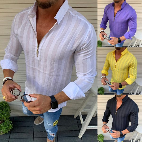 

мода мужчины повседневная рубашка с длинным рукавом отложным воротником на молнии топы мужская хлопковая одежда весна осень мужчин тонкий ру, White;black