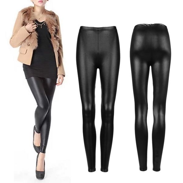 

1pc women girl's black faux pu leather leggings women skinny pencil pants trousers
