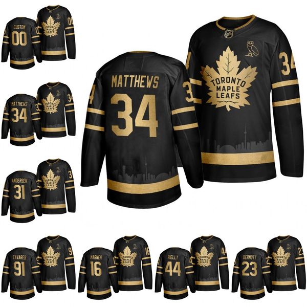 

2019 cu tom toronto maple leaf matthew tavare rielly marner nylander ander en black golden edition ovo branded hockey jer ey titched, Black;red