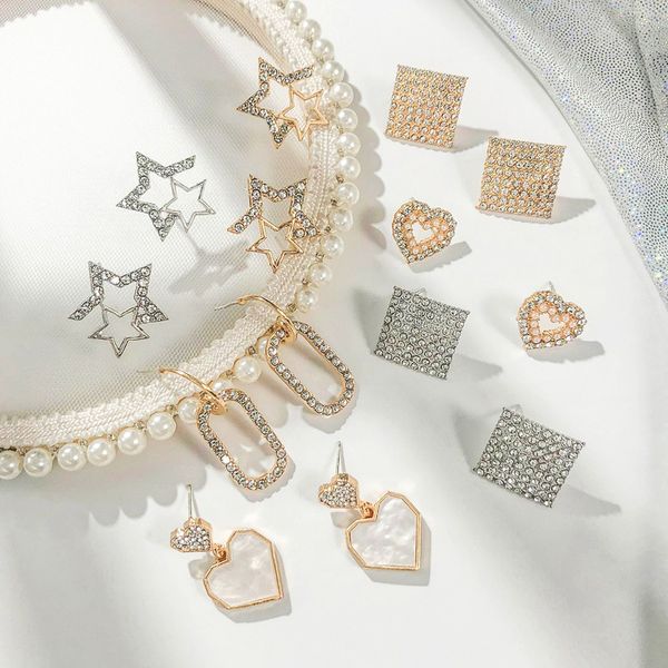 

match-right 2020 fashion rhinestone stud earings for women shiny heart star new design earring gift korean jewelry lx100, Golden;silver