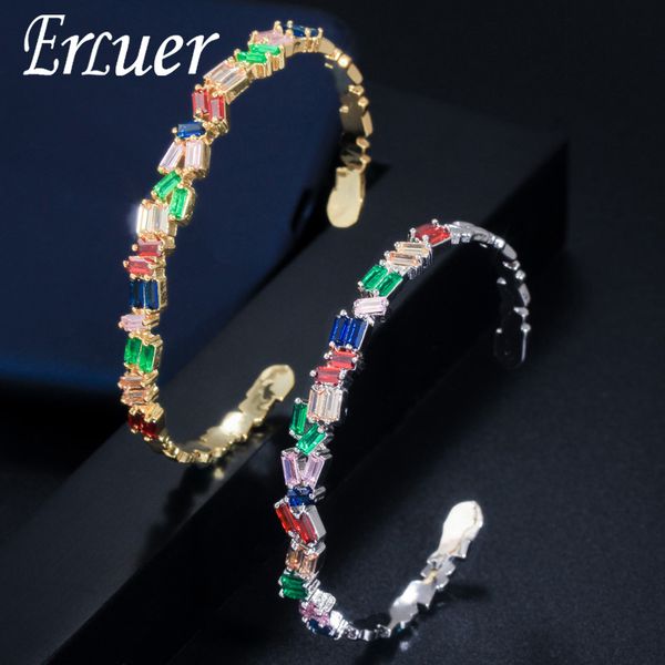 

erluer fashion adjustable cuff bangle bracelets for women girl colorful zircon crystal bracelet wedding gift jewelry bangles, Golden;silver