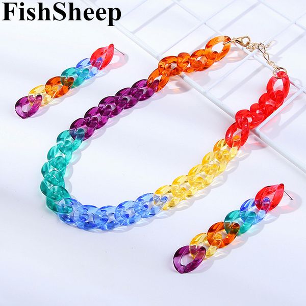 

fishsheep 2020 new acrylic long chain necklace for women punk clear colorful plastic chain choker necklace collar party jewelry, Silver