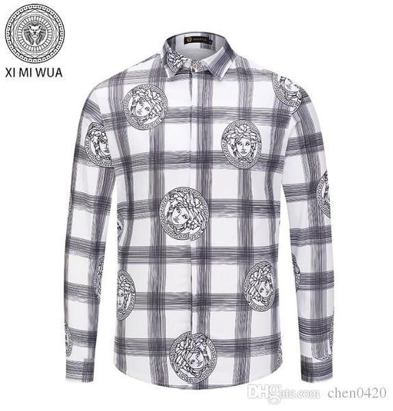

2018 american business brand self-cultivation plaid shirt, fashion designer brand long-sleeved cotton casual shirt striped co-dress shirt 55, White;black