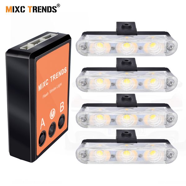 

4x3 leds 10 flashing modes strobe led light 12v car truck emergency flasher day running flash strobe warning light