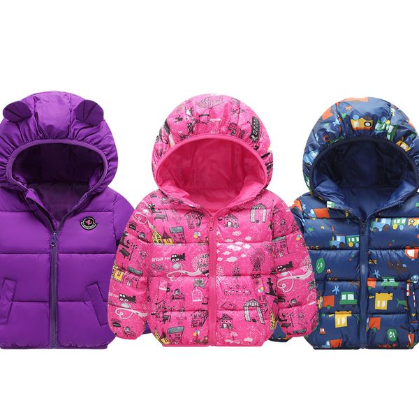 

children's winter coat 2020 fashion new graffiti hooded boy coat cotton children's parka girl baby parka, Blue;gray