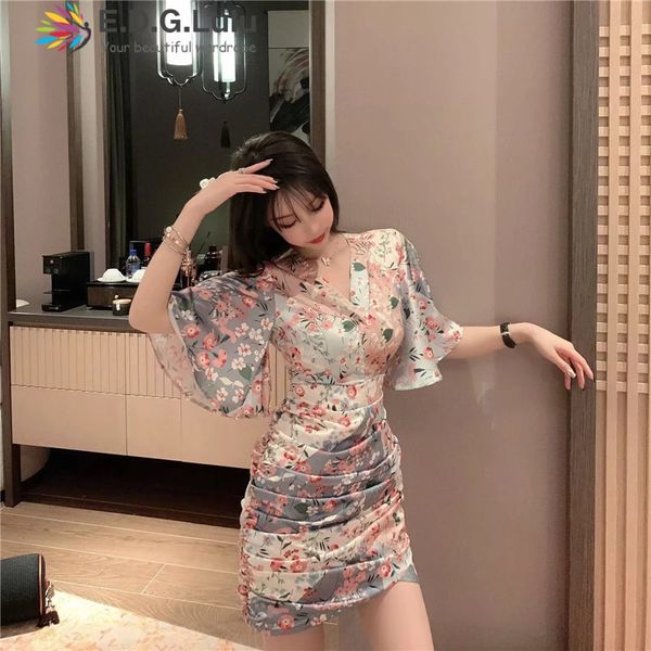 

edglulu summer women vintage floral print satin dress slim elegant boho vacation tropical mini beach asymmetrical dress 0523, White;black