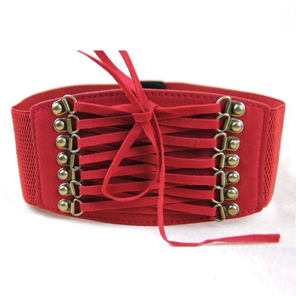 

women fashion wide rivet elastic buckle party, banquet, gift, dating, daily waist 300 tassel corset waistband, Black;brown