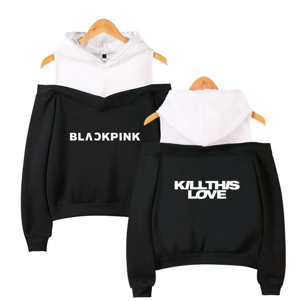 

keluoxin kpop off-shoulder women's blackpink killthislove team member sweatshirt girl group blackpink fans hoodie sudadera, Black