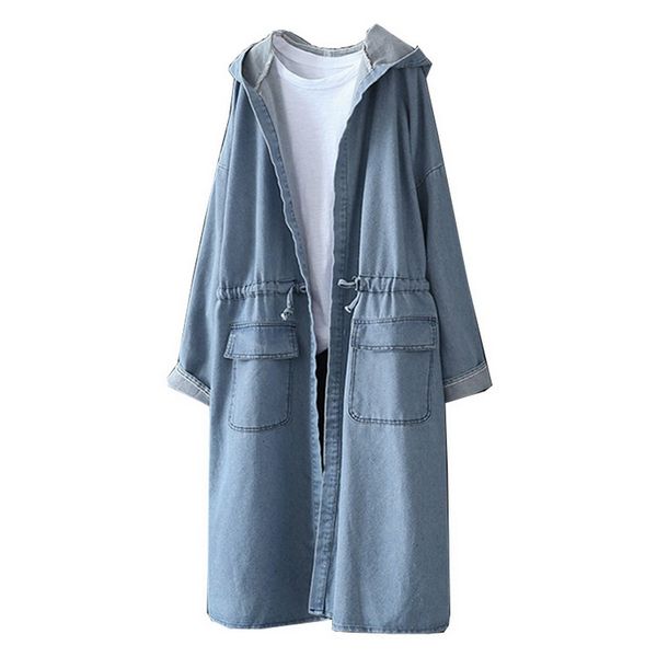 

2019 spring women denim hooded windbreaker long coat casual loose vintage outerwear female jeans hooded coats tide, Tan;black