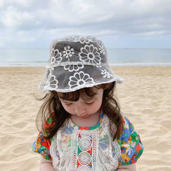 

cute lace girls boys summer beach cap outdoor children floral bucket hat panama cap fisherman, Yellow