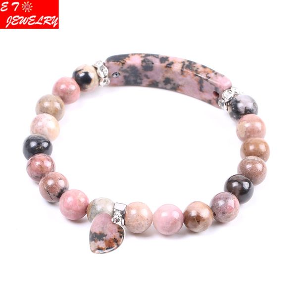

natural gem stone bangles line rhodonite love heart fitting healing beads bracelets rectangle stones for women jewelry christmas, Black