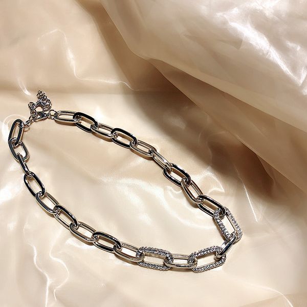 

punk zircon link chain choker necklace for women alloy, Golden;silver