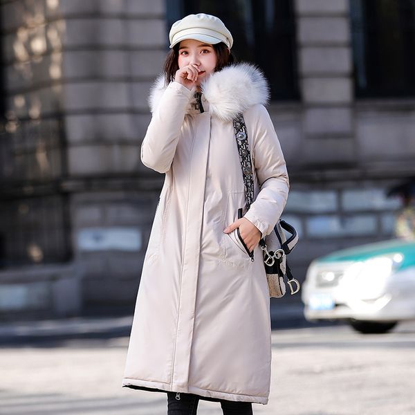 

2020 winter coat women jacket fur hooded x-long plus size womes cotton padded outwear parkas, Black