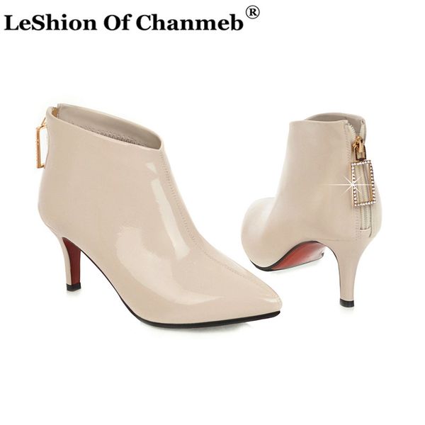 

small size 33 ladies diamond zip short boots women's spring fall winter party ankle boots shoes botines mujer 2020, Black