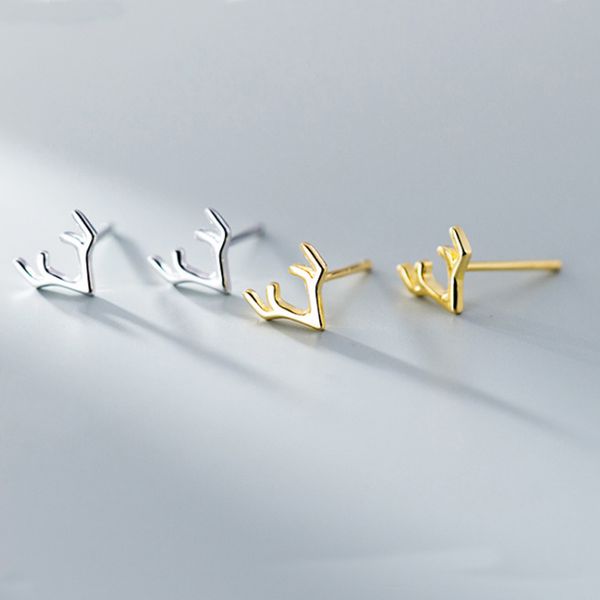 

minimalism 925-sterling-silver deer antler elk earrings hollow jewelry cute sweet stud women girls fashion simple jewelry, Golden;silver