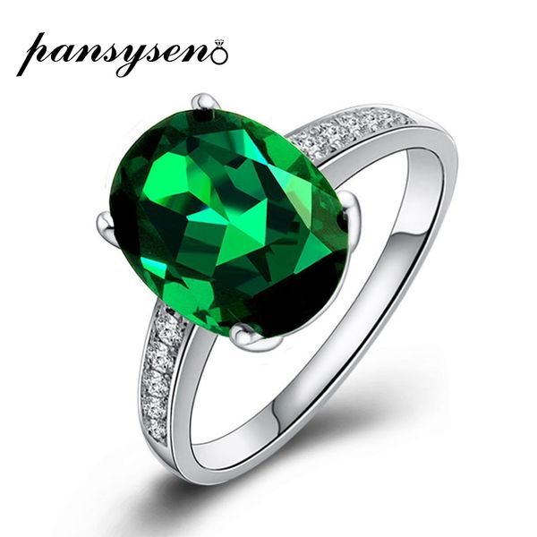 

pansysen natural emerald rings 925 sterling silver gemstone ring for women wedding engagement fine jewelry accessories gifts, Golden;silver