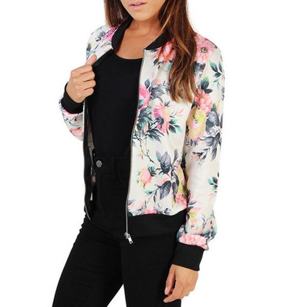 

fashion women jacket long sleeve zipped colorful flowers printed outwear autumn winter ladies girls casual coat hd88, Black;brown