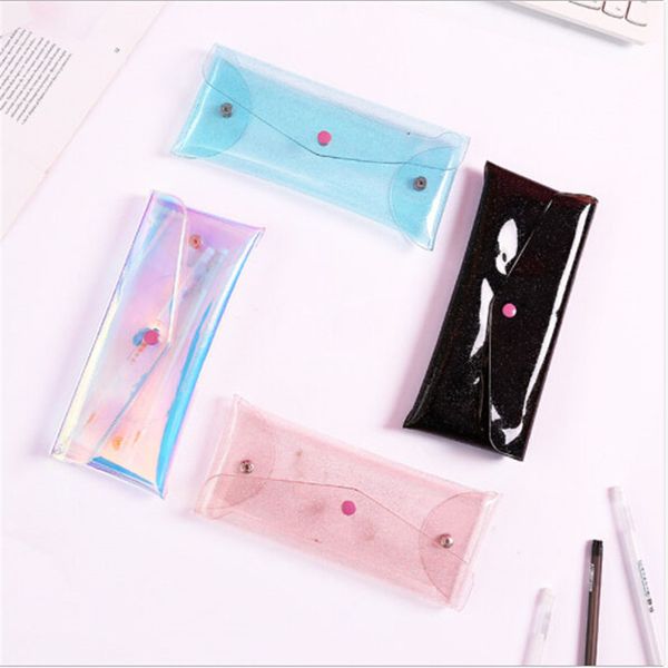 

simple transparent laser bag girl lovely pencil bag korean little fresh student candy color fashion makeup pen storage