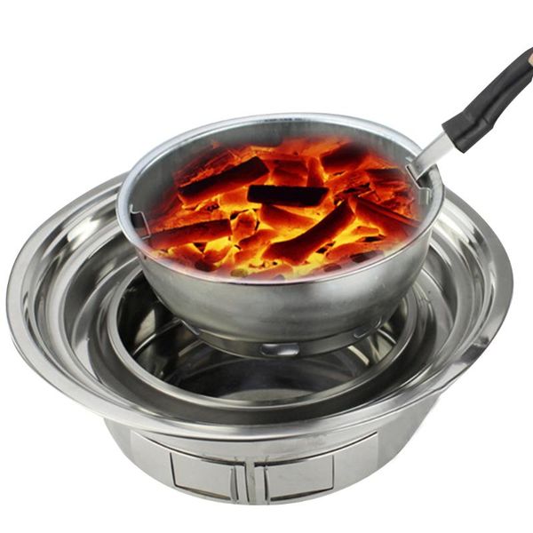 

stainless steel tablesmokeless charcoal grill self-service round barbecue stove oven with bbq tray for home outdoor party