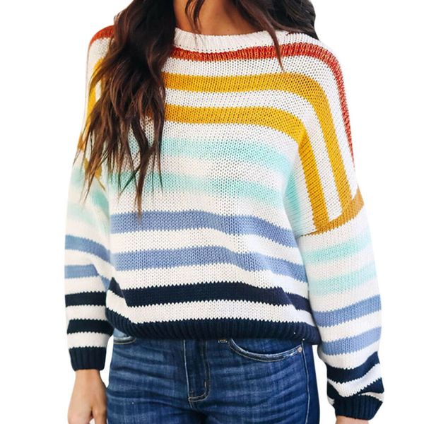 Female Korean Harajuku Hong Kong Flavored Loose Striped Sweater Women S Sweaters Japanese Kawaii Ulzzang Clothing For Women White Black Dhgate Com Imall Com