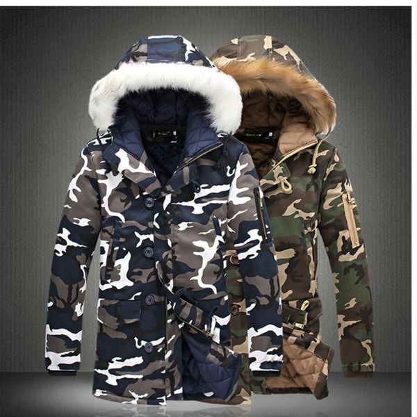 

winter camouflage jackets men fur collar thick warm jackets and coats outwear windbreaker plus size s-5xl coat men clothes, Black