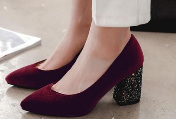 

2019 women's shoes in spring and autumn with new style high heel coarse heel pointed end suede@2182, Black