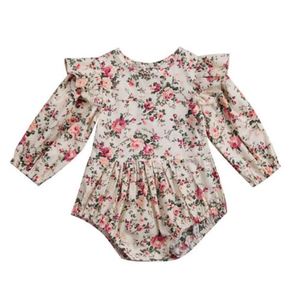 

baby bodysuit 2020 spring summer newborn toddler baby girls ruffles floral bodysuit jumpsuit outfits baby girl clothes, White