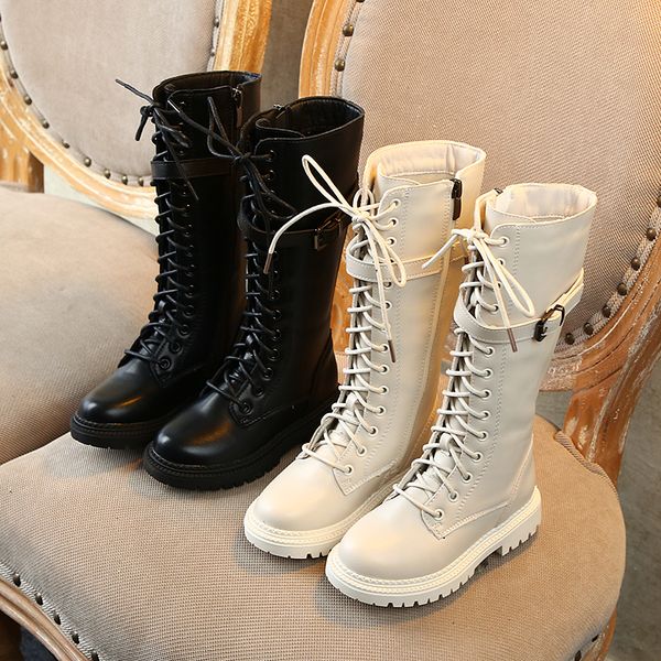 

winter boots for girls leather shoes fashion solid color knee-high long boots british style anti-slip children snow sx290, Black;grey