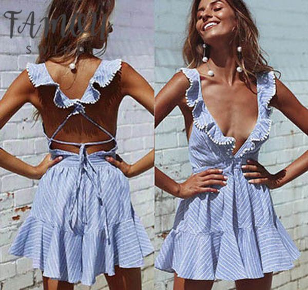 

сексуальное лето женщин boho полосатой мини платья дамы рукава casual beach party сарафан, Black;gray