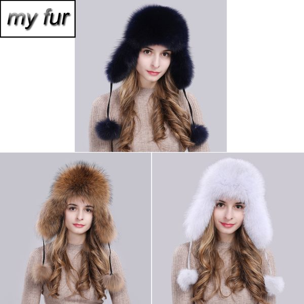 

2019 russian women winter 100% natural fox fur bomber hats fluffy real raccoon fur hat luxury thick warm real fox fur earlap cap, Blue;gray