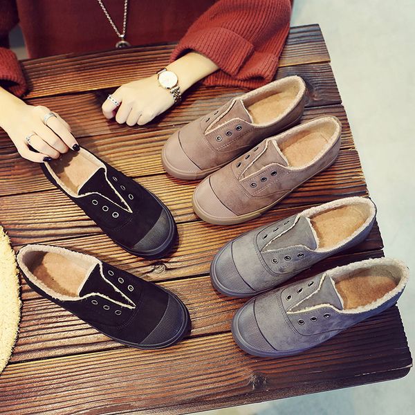 

2019 autumn and winter new korean warm wild shallow mouth plus velvet slippers lazy casual cotton shoes women, Black