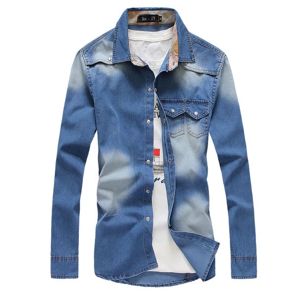 

хорошее качество мужские хлопчатобумажные джинсовые рубашки с длинным рукавом синие джинсовые рубашки новая осень мужчины тонкий повседневны, White;black