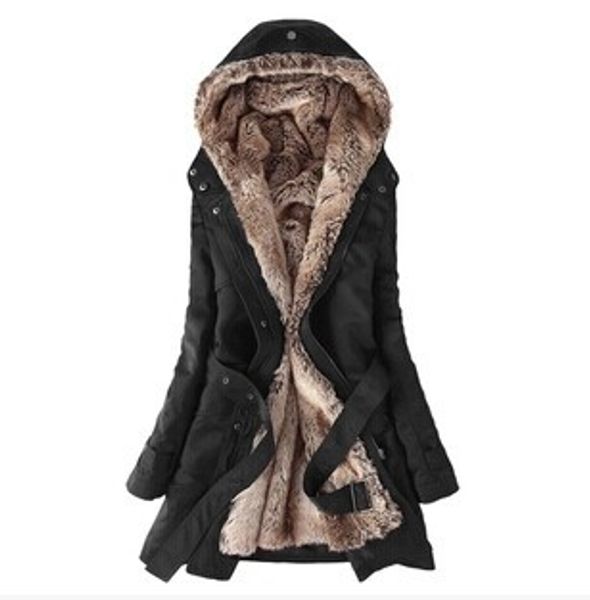 

2018 winter women parkas sashes pockets warm korean style solid zipper hooded thick female long sleeve parkas autumn jacket, Black