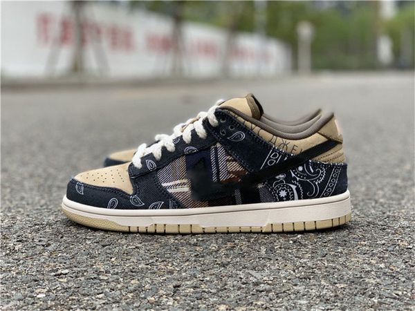 

2020 release travis scotts x sb dunk low parachute beige petra brown black mens women running sneakers skate shoes with original box