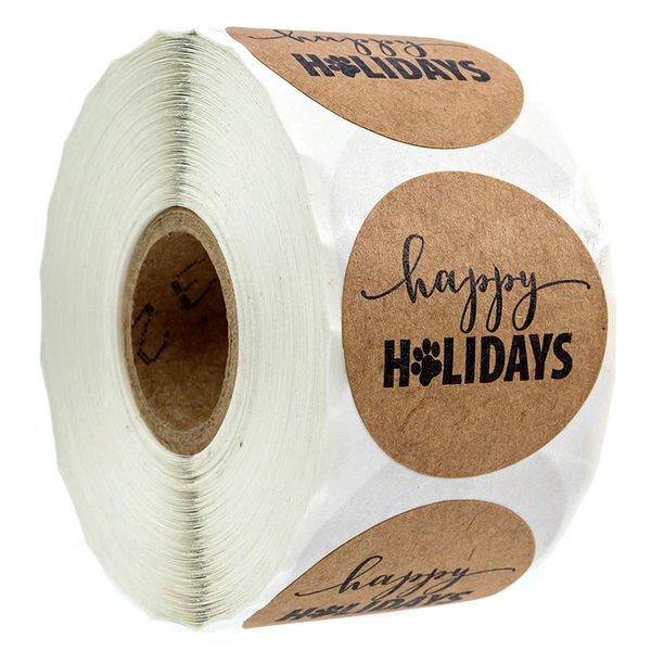 

1 inch happy holidays sticker with print / 500 dog print christmas stickers per roll