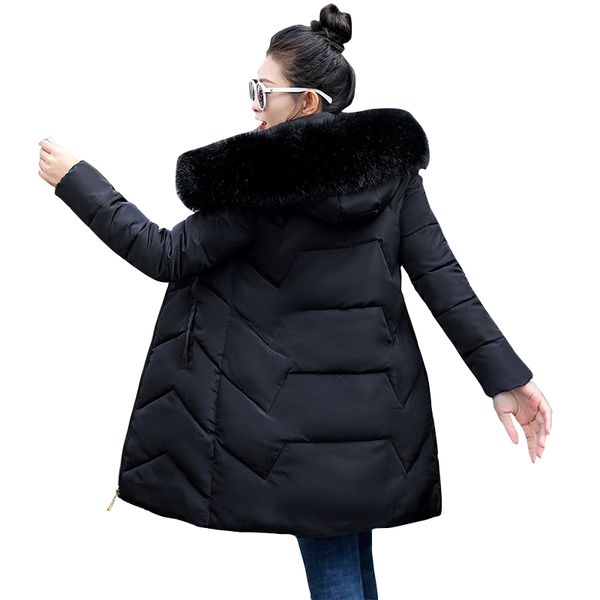 

european fashion black winter jacket for women big fur coat female jacket winter hooded cotton parkas warm jackets 2019 new 7xl