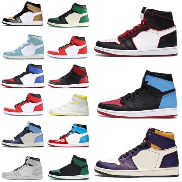

новая мужские ботинки баскетбола 1s высокий обсидиан unc зеленый travis scotts обувь bloodline nakeskin иордания 1 jumpman мужчины женщины s